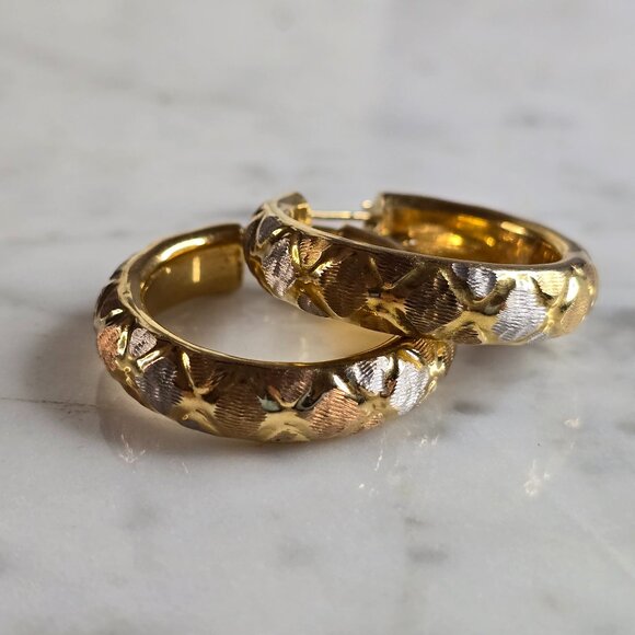 Womens Vintage Estate 14K Multi Tone Gold Italian Hoop Earrings 6.2g #E7944